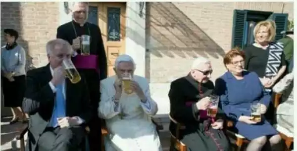 Former Pope, Benedict XVI, Drinks Beer As He Celebrates His 90th Birthday (Photos)